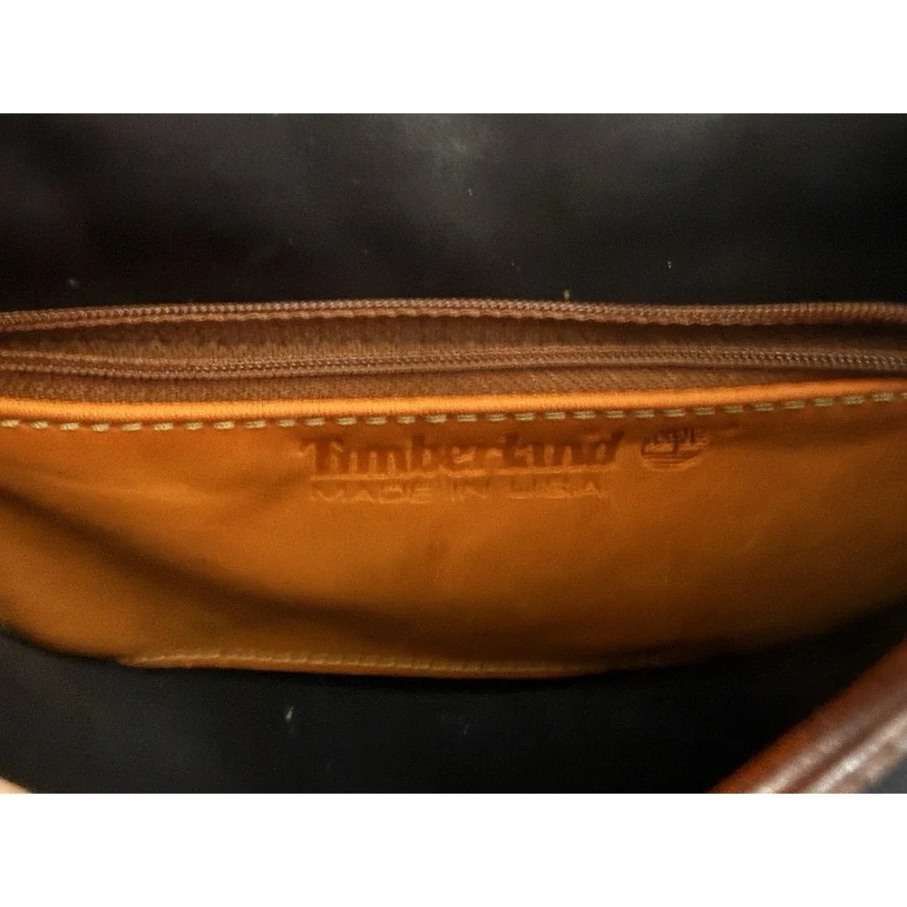 Vintage Timberland Leather Flap Crossbody Black Saddle Bag Brass Purse USA